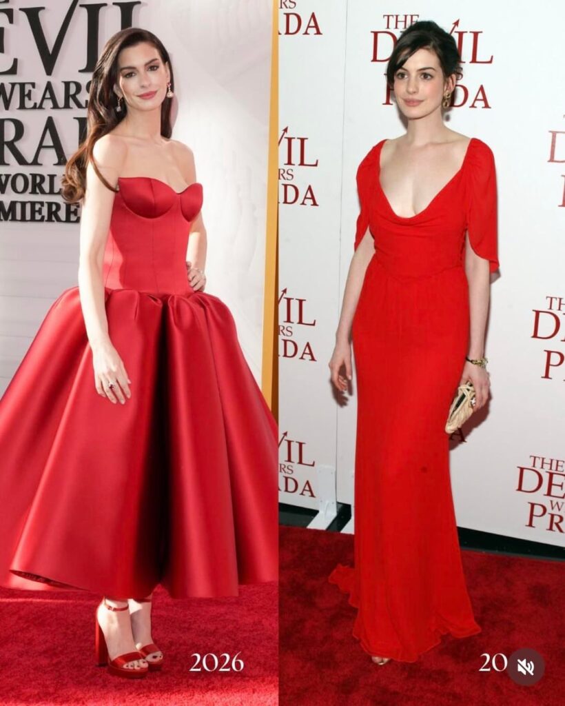 Anne Hathaway, Emily Blunt, Meryl Streep and Stanley Tucci at ‘The Devil Wears Prada’ premieres 20 years apart (2026 vs 2006)