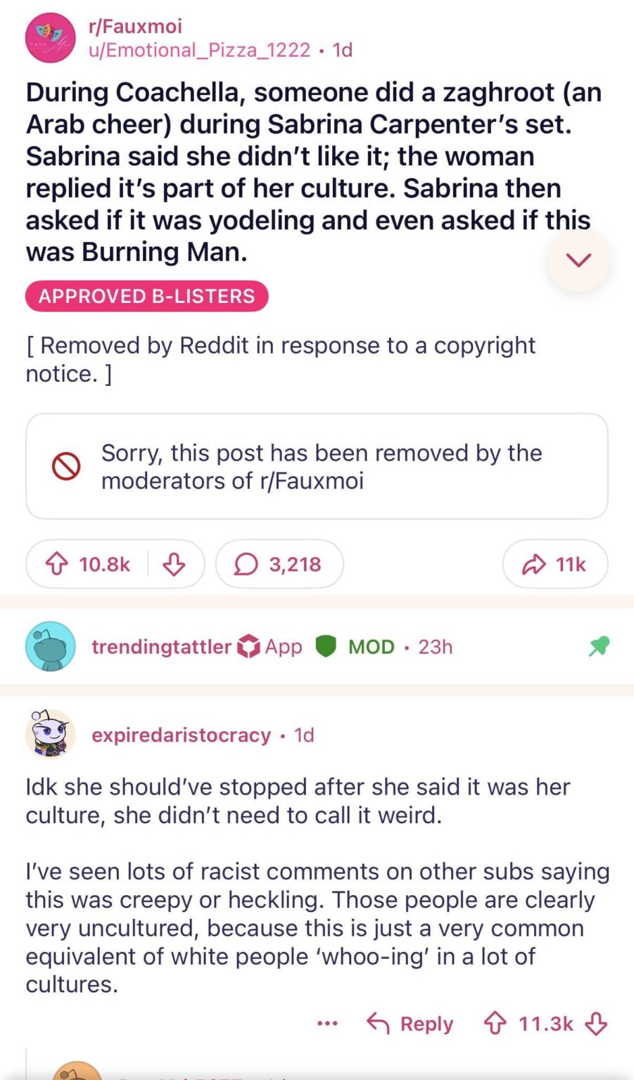 Sabrina Carpenter’s team files copyright notice to have Reddit post criticizing her removed