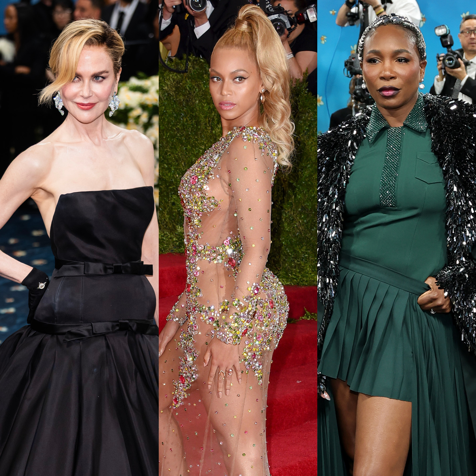 three women in designer dresses at a highprofile event