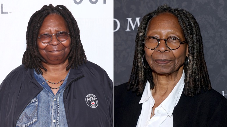 Side-by-side photos of Whoopi Goldberg before and after Mounjaro