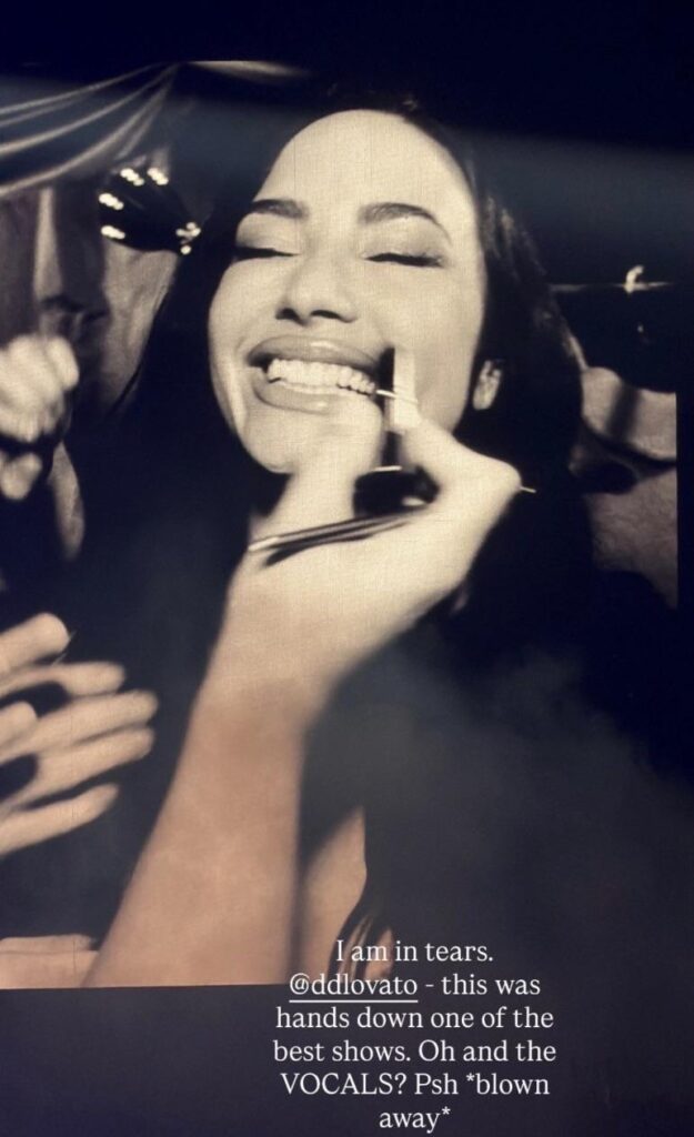 Selena Gomez praising Demi Lovato's 'It's Not That Deep' tour: "I am in tears @ddlovato - this was hands down one of the best shows. Oh and the VOCALS? Psh *blown away*”