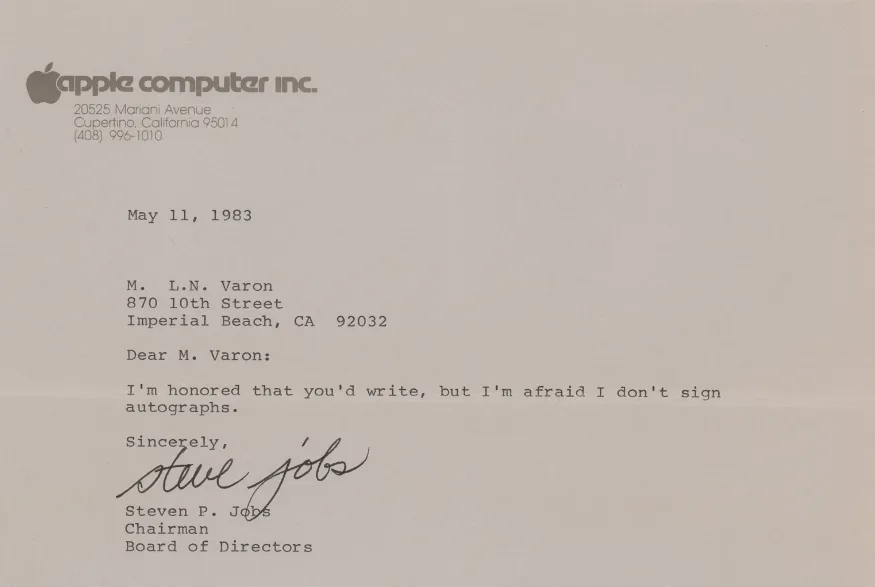 As Apple turns 50 today, here's Steve Jobs response to a fan who asked for his autograph