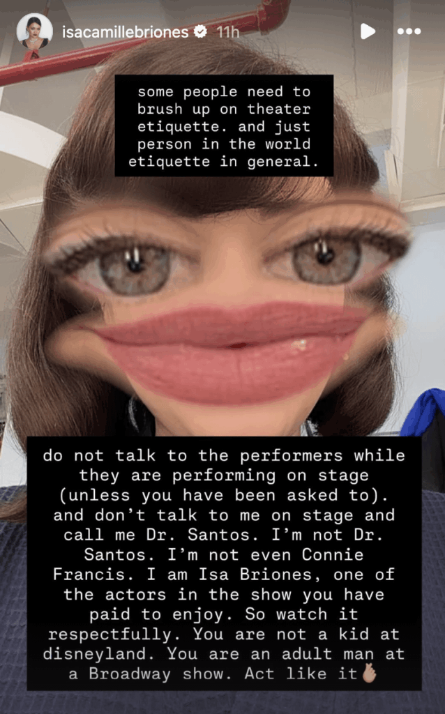 ‘The Pitt’ star Isa Briones posts about theater etiquette after she says a grown man in the audience called out “Dr. Santos” to her while she was in the middle of performing on Broadway