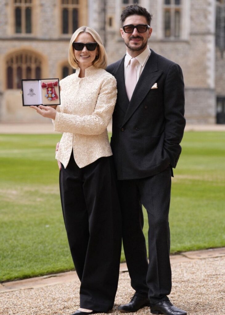 Carey Mulligan recently received a CBE with husband Marcus Mumford (from Mumford & Sons) by her side