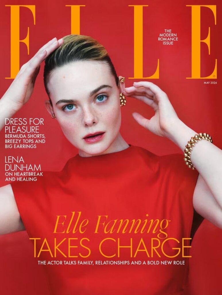 Elle Fanning for the May 2026 issue of Elle UK; Photography by Olivia Malone