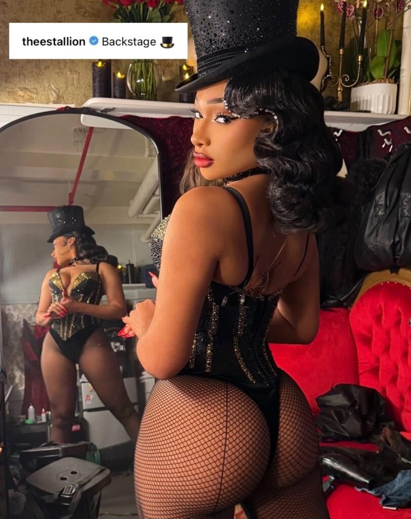 Megan Thee Stallion shares a behind-the-scenes look from backstage at ‘Moulin Rogue! The Musical’ on Broadway.