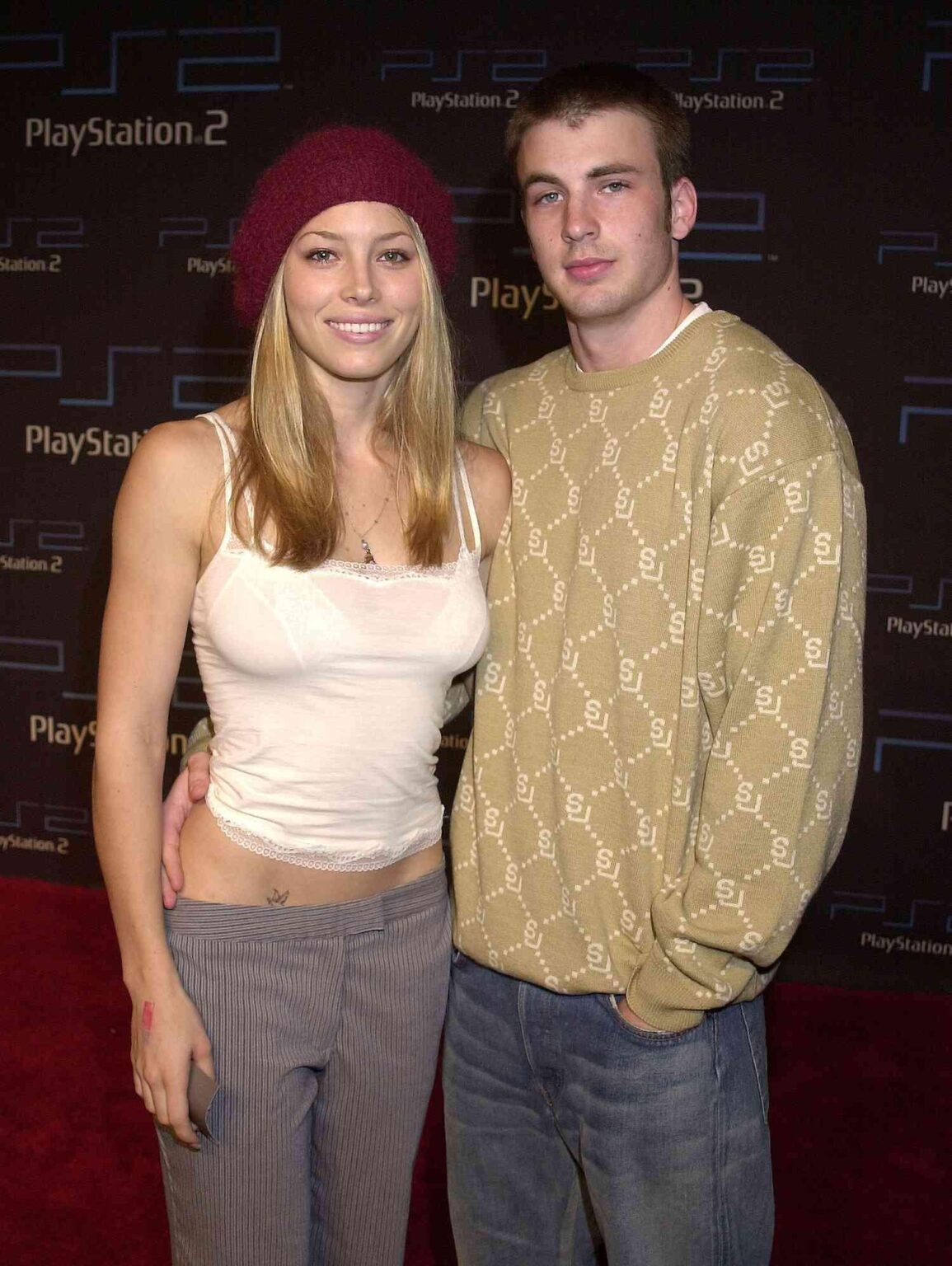 Chris Evans & Jessica Biel at a Playstation 2 event in 2001