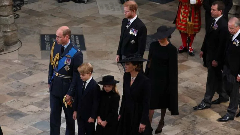 Prince William, Prince Harry, Prince George, Princess Charlotte, Meghan Markle and Kate Middleton attend Queen Elizabeth II’s funeral in 2022. By: MEGA