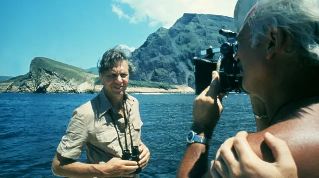 David Attenborough during filming for the 1979 Life on Earth series.