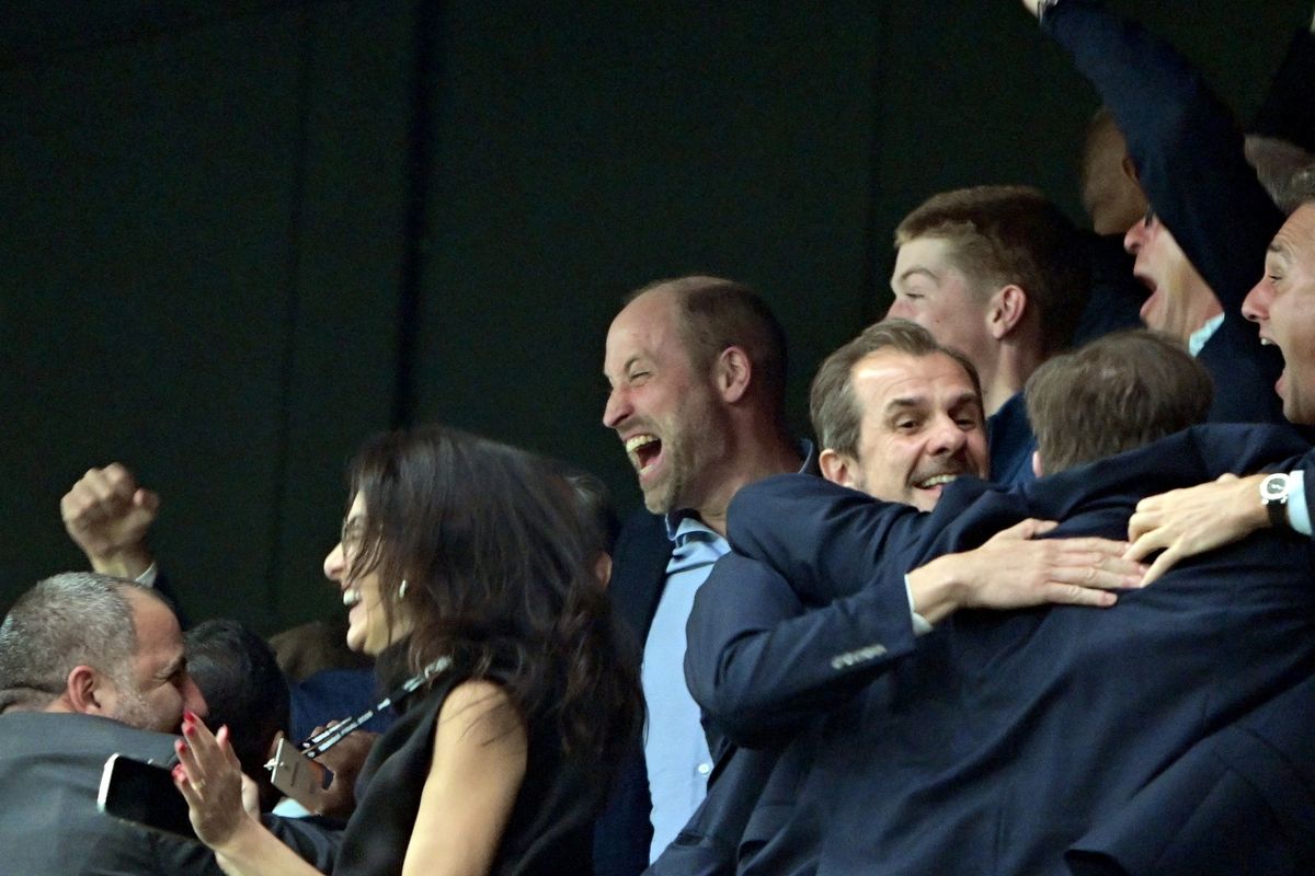 Prince William celebrates after Aston Villa's goal in the UEFA Europa League final