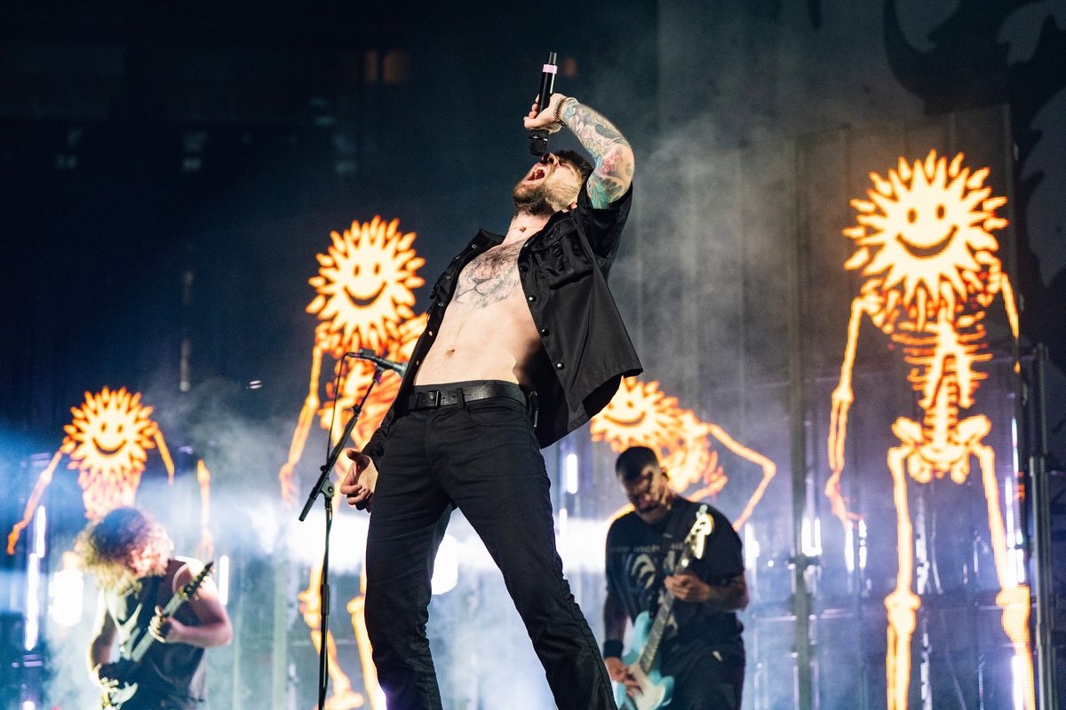 NEW ORLEANS, LOUISIANA - MAY 06: Caleb Shomo of Beartooth performs at Smoothie King Center on May 06, 2025 in New Orleans, Louisiana. (Photo by Erika Goldring/Getty Images)