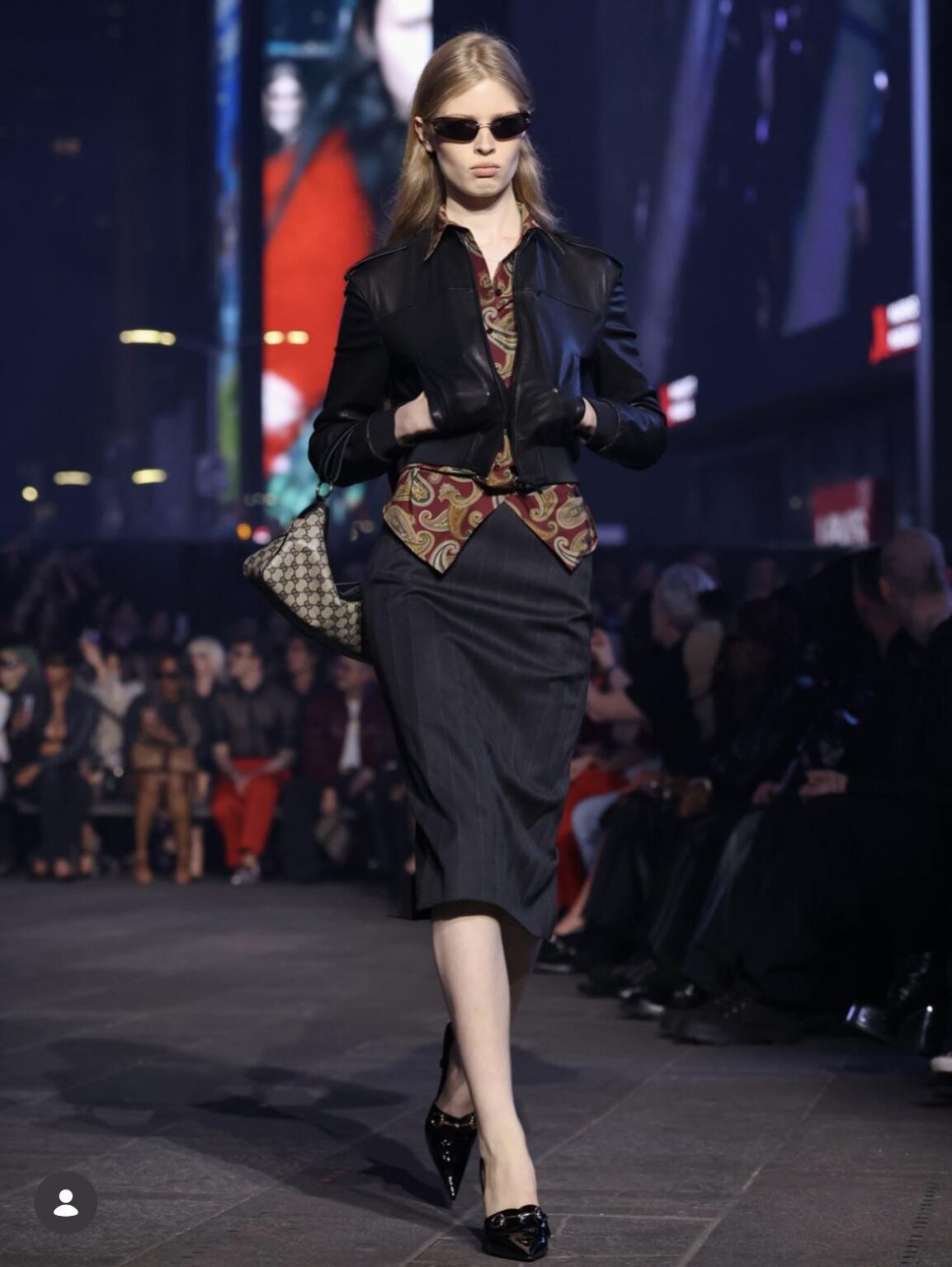 Vivian Wilson on the runway during the Gucci Cruise fashion show at Times Square in New York (May 16, 2026)