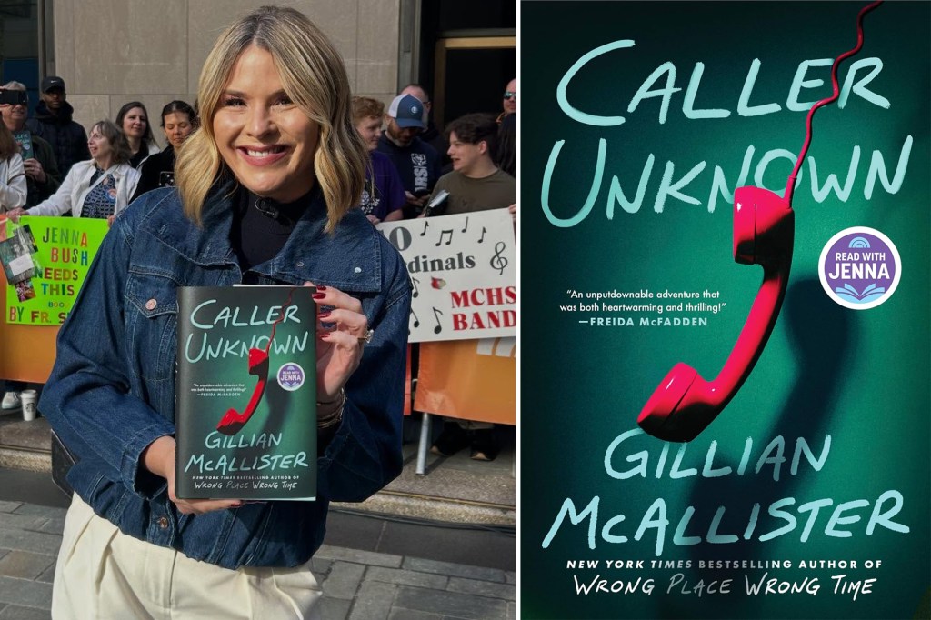 Collage of a woman holding the book "Caller Unknown" and a close-up of the book cover.