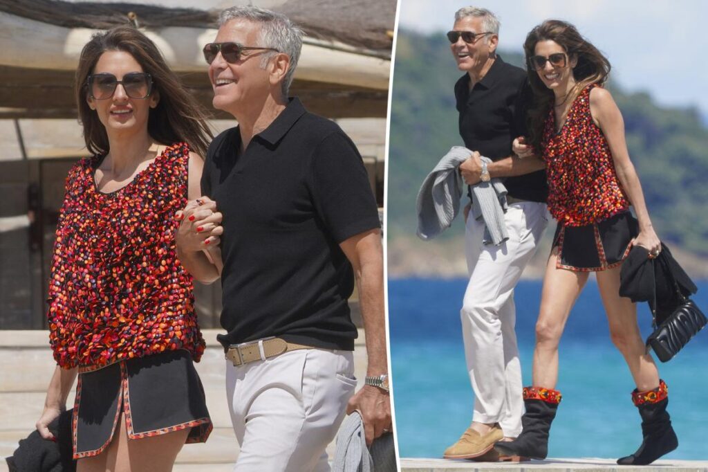 Amal Clooney celebrates George's 65th birthday in daring top and high-slit miniskirt