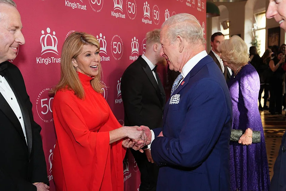 london, england may 11: king charles iii meets kate garraway as they attend a kings trust 50th anniversary celebration at royal albert hall on may 11, 2026 in london, england. (photo by aaron chown wpa pool/getty images)