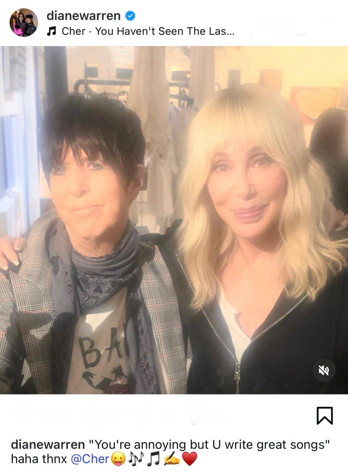 Diane Warren shares new photo with Cher and reveals what Cher said to her: "You're annoying but U write great songs”
