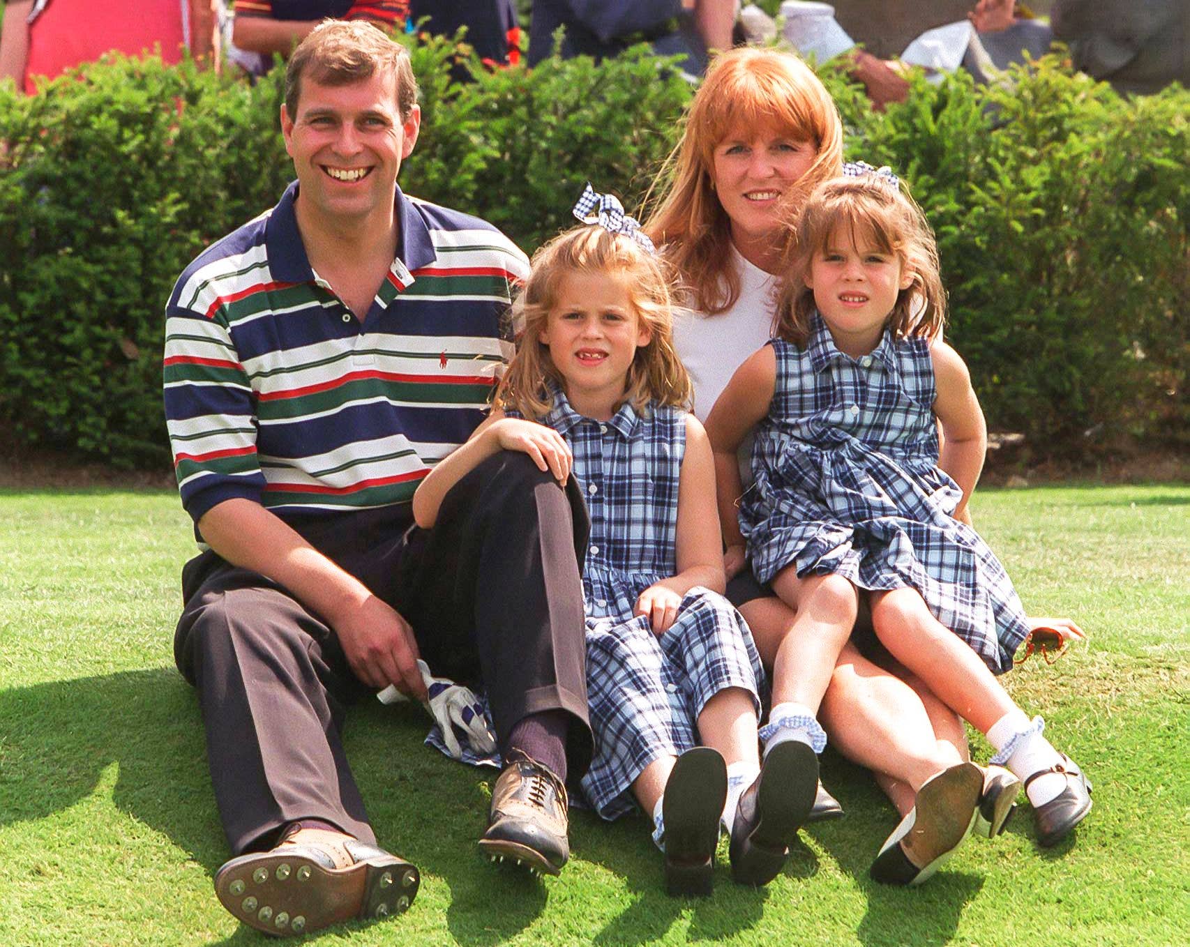The couple with daughters Beatice and Eugenie in August 1996