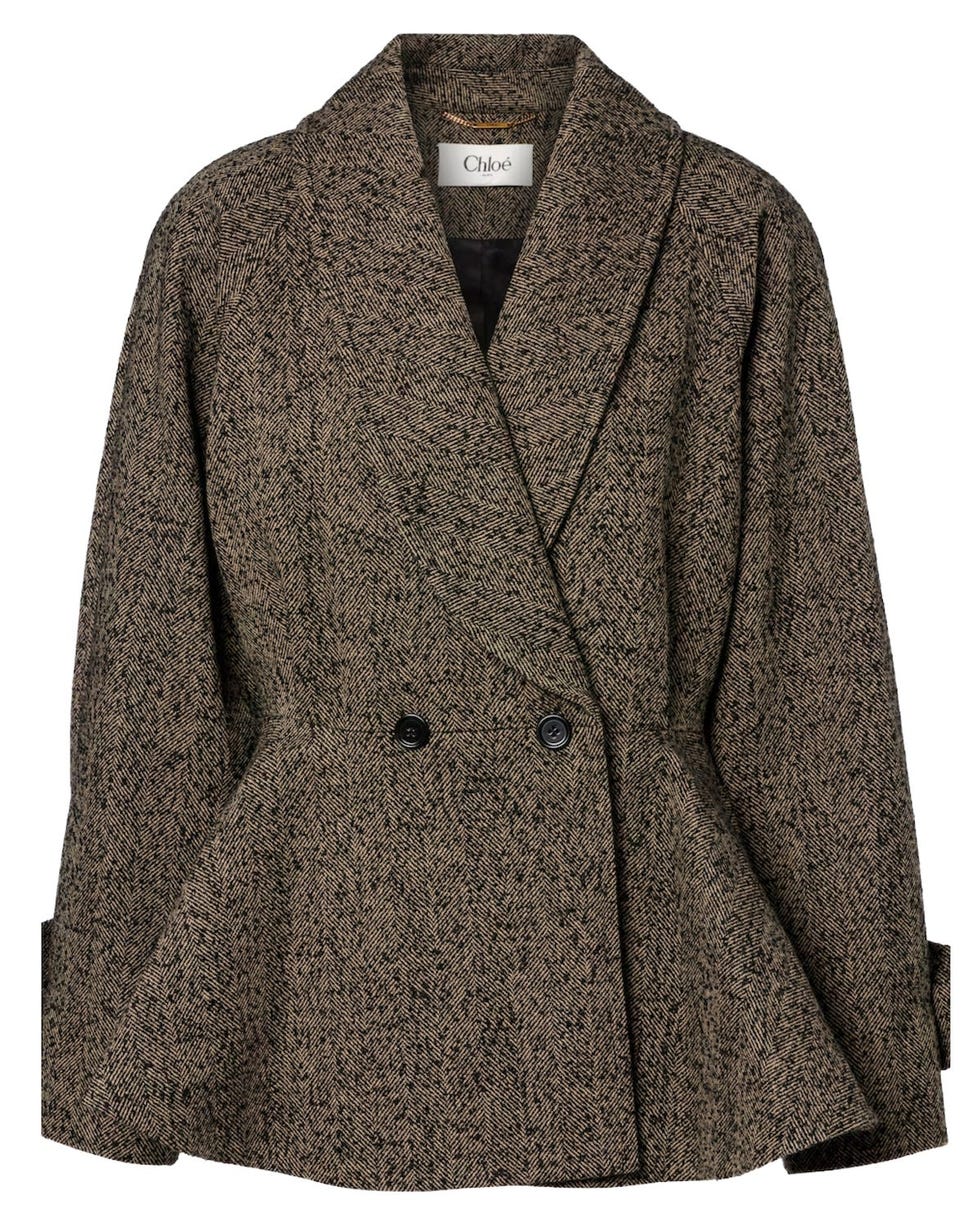 Herringbone Peplum Wool-Blend Coat 