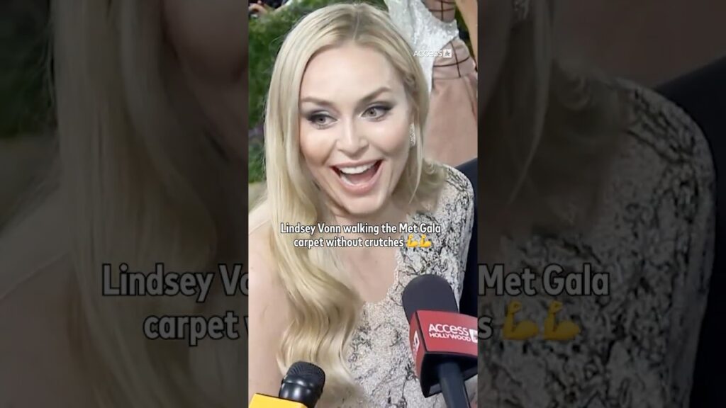 #LindseyVonn is all smiles tonight and giving fans a health update at the #MetGala!