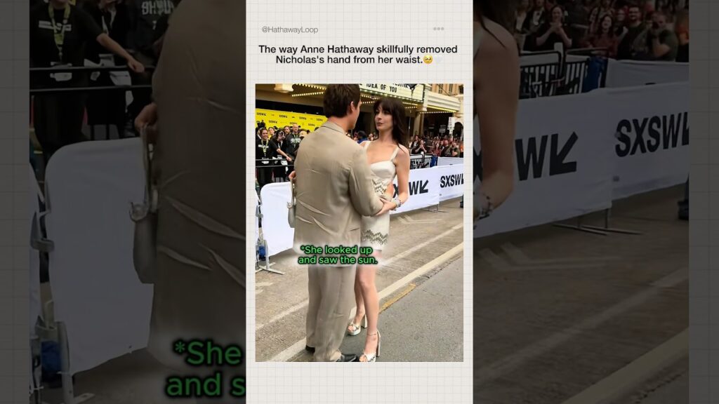 The way Anne Hathaway skillfully removed Nicholas's hand from her waist. #annehathaway