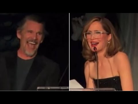 Awkward moment Rose Byrne is left red-faced after Ethan Hawke exposes her past