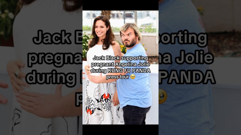 Jack Black supporting pregnant Angelina Jolie during KUNG FU PANDA press tour 🥹