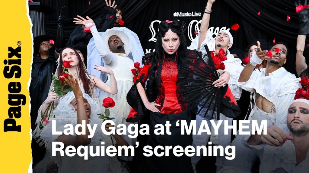 Lady Gaga wears an over-the-top funeral look at the 'MAYHEM Requiem' screening
