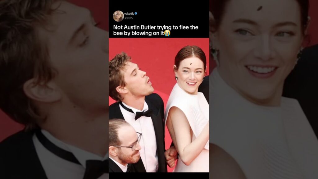 Not Austin Butler trying to flee the bee from Emma Stone’s face by blowing on it😠Not Austin Butler trying to flee the bee from Emma Stone's face by blowing on itðŸ˜