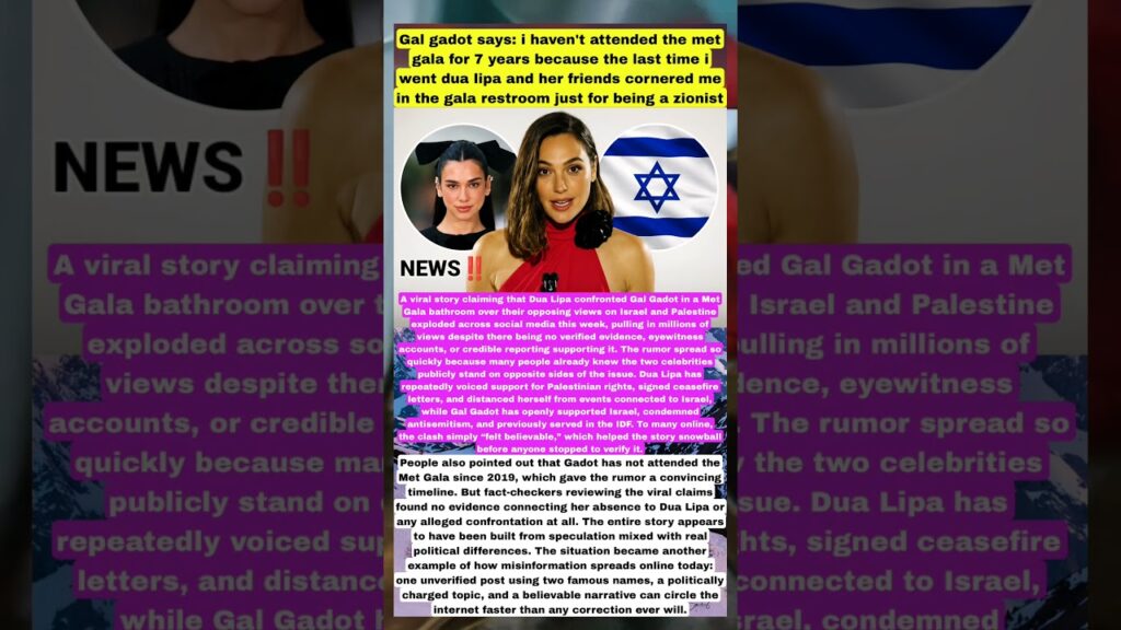“Gal Gadot Claims Dua Lipa Confronted Her at Met Gala Over Zionist Views”