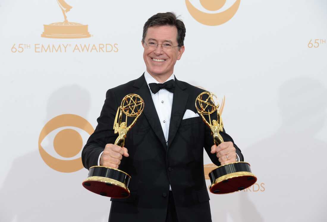 Stephen Colbert poses during the 65th Annual Primetime Emmy Awards in September 2013 in Los Angeles.