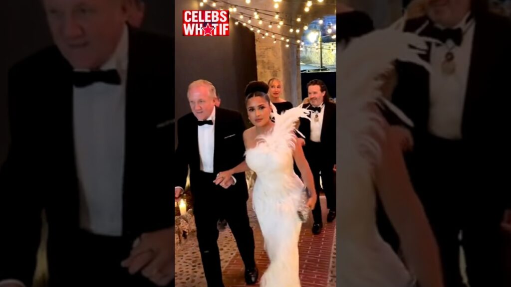 Salma Hayek arriving hand in hand with her husband at the event ✨#salmahayek