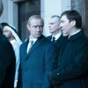 Jude Law, left, plays Russian President Vladimir Putin and Paul Dano plays his media advisor in The Wizard of the Kremlin.