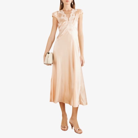DÔEN Coraline corded lace-trimmed silk-satin midi dress