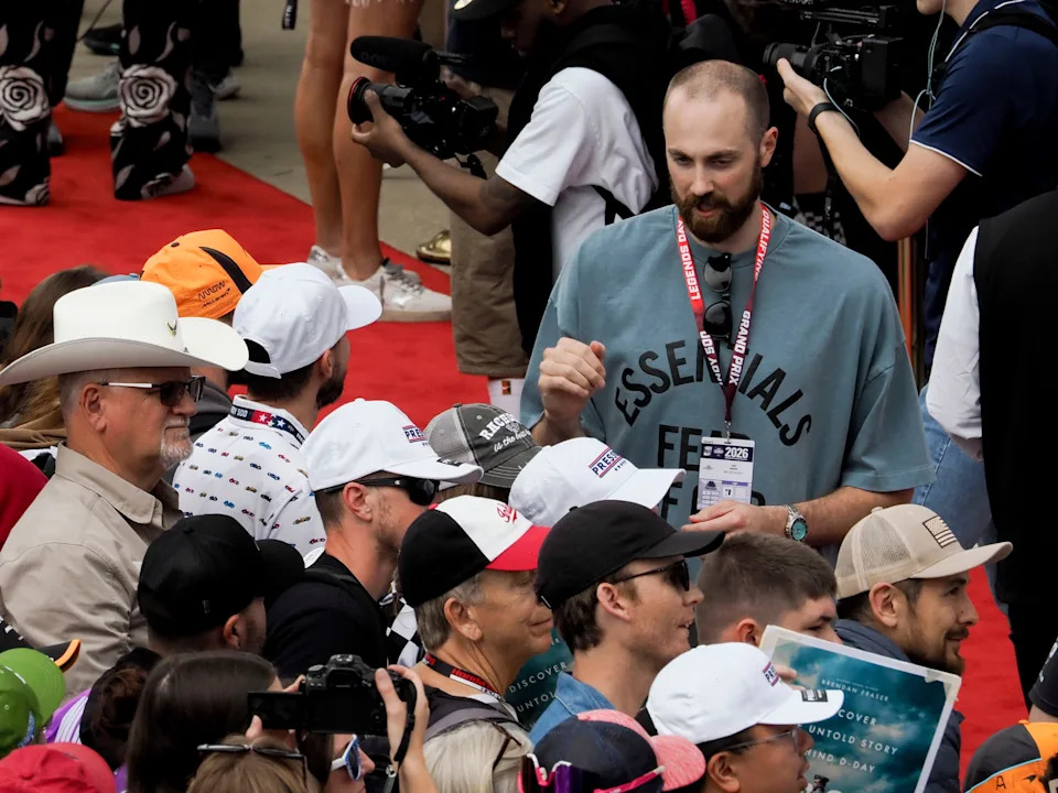 Indiana Pacers center Jay Huff signs autographs as he walks the red carpet Sunday, May 24, 2026, ahead of the 110th running of the Indianapolis 500 at Indianapolis Motor Speedway.