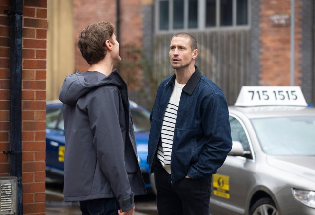 Carl Webster and Theo Silverton squaring up to each other on Coronation Street.