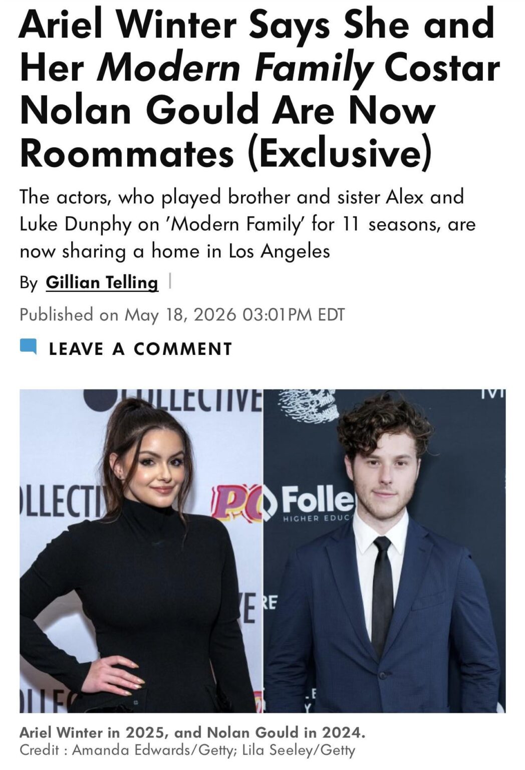 Ariel Winter Says She and Her Modern Family Costar Nolan Gould Are Now Roommates