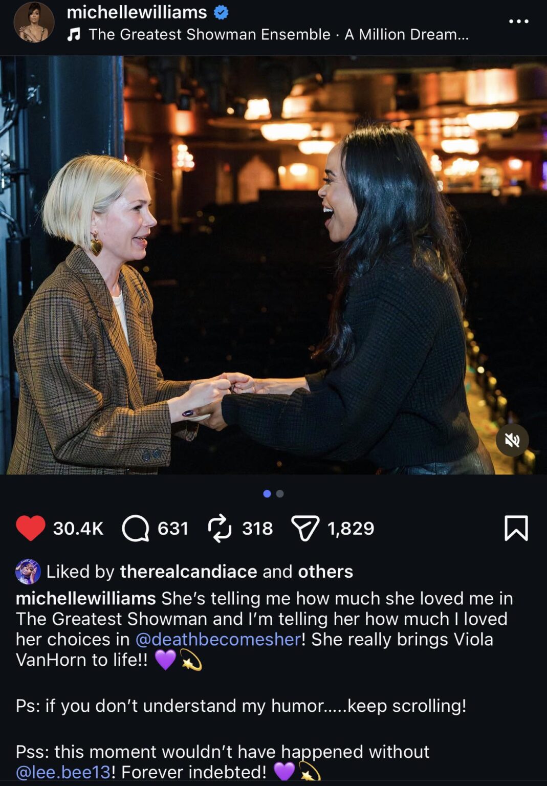 Michelle Williams and Michele Williams Michelle, aka black and white Michelle, take a photograph together