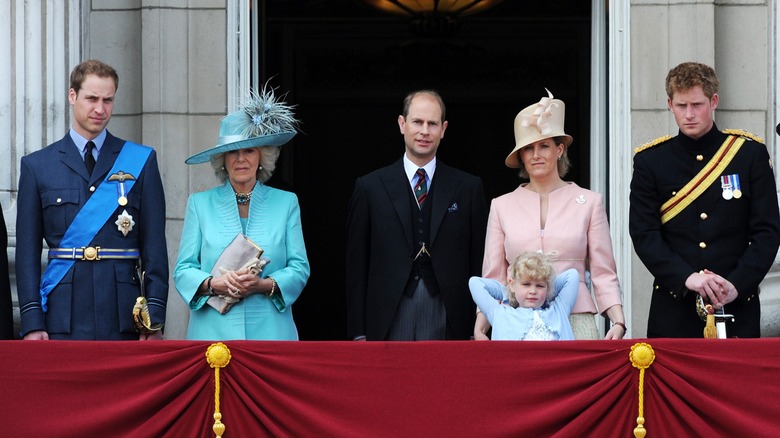 Lady Louise Windsor standing on the balcony of Buckingham Palace with other members of the royal family