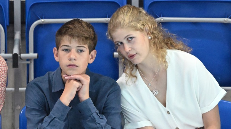Lady Louise Windsor talking to her brother James, Earl of Wessex at an event in 2022