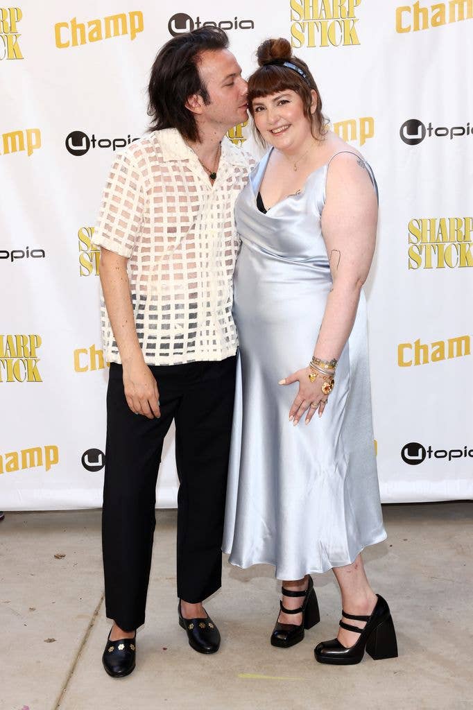 Lena Dunham (R) and Luis Felber attend the Lena Dunham's "Sharp Stick" premiere at Brain Dead Studios LA on July 25, 2022 in Los Angeles, California. (Photo by Tommaso Boddi/Getty Images)