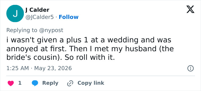Tweet about not getting a plus one at a wedding related to Taylor Swift plans