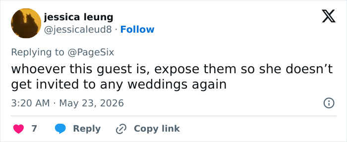 Tweet urging exposure of Taylor Swift wedding guest to avoid future invites