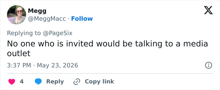 Tweet commenting on Taylor Swift wedding plans denying media talks by invited guests