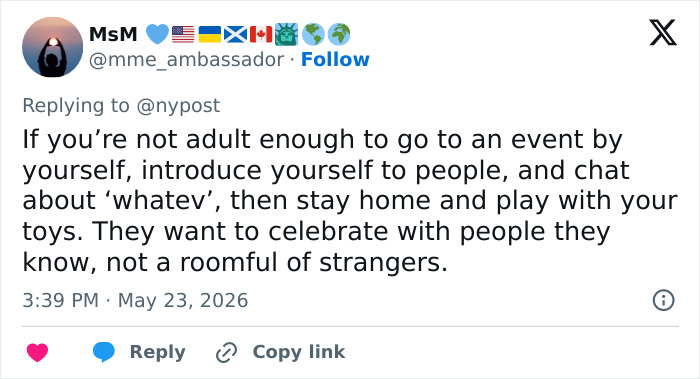 Tweet advising adults to attend events alone amid Taylor Swift wedding plans drama