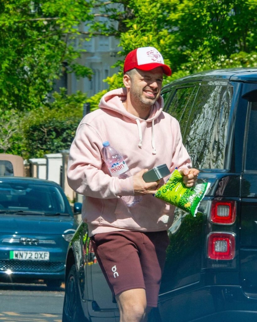 Seemingly bald Sebastian Stan (yes, again) in London today