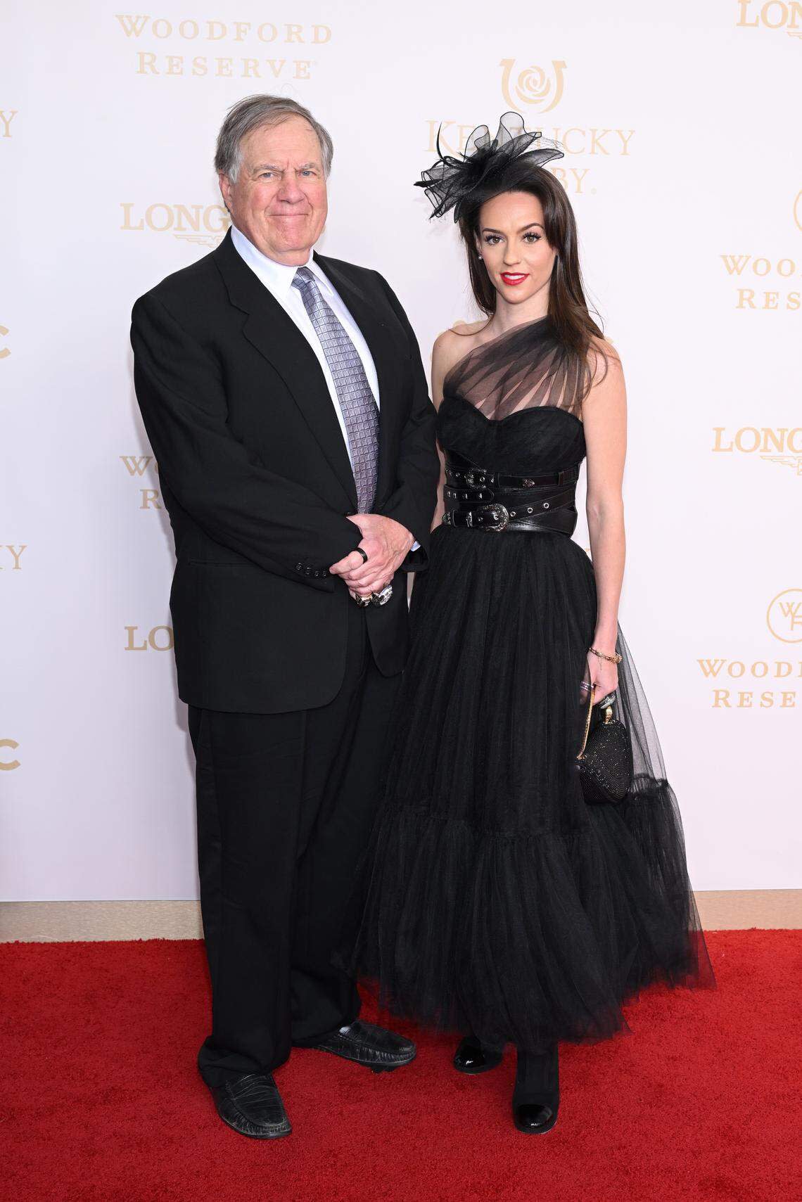 LOUISVILLE, KENTUCKY - MAY 02: (L-R) Bill Belichick and Jordon Hudson attend the Kentucky Derby 152 at Churchill Downs on May 02, 2026 in Louisville, Kentucky. 