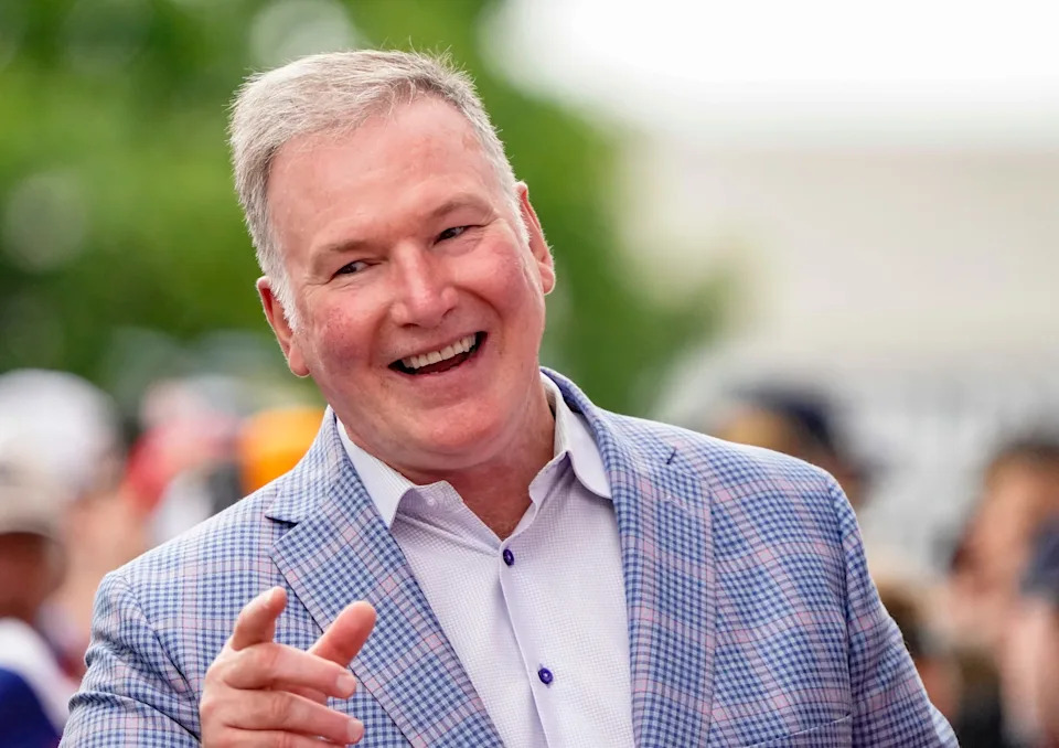 Jim Cornelison, the singer of "Back Home Again in Indiana," walks the celebrity red carpet on Sunday, May 24, 2026, during the 110th running of the Indianapolis 500 at Indianapolis Motor Speedway.