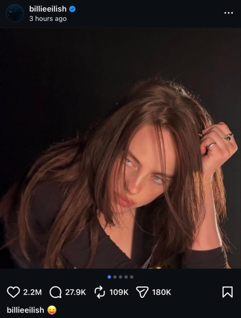 Billie Eilish possibly teasing something with a new photoshoot via her Instagram on 5/17/2026 👀