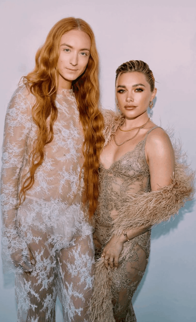 Florence Pugh with designer Harris Reed at his 30th birthday party