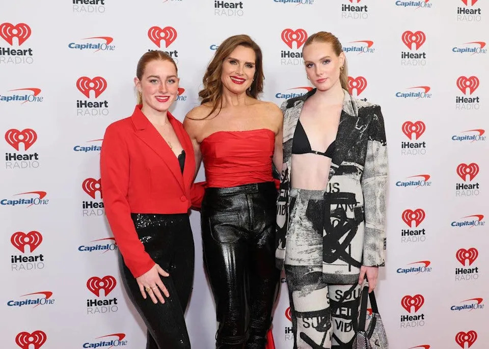 Rowan Francis Henchy, Brooke Shields, and Grier Hammond Henchy attend the Z100's iHeartRadio Jingle Ball 2022 Press Room at Madison Square Garden on December 09, 2022 in New York City